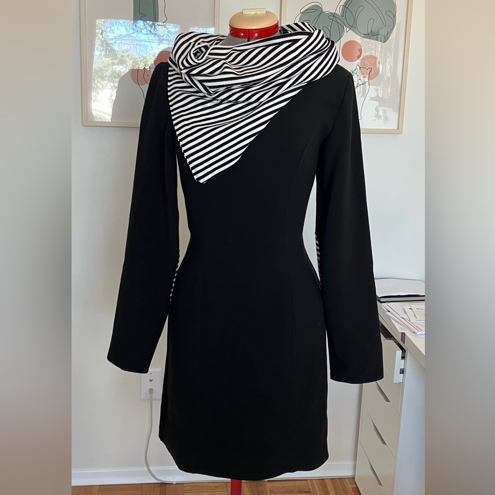 Dionne Dionne Black Wool Dress with Matching Striped Scarf